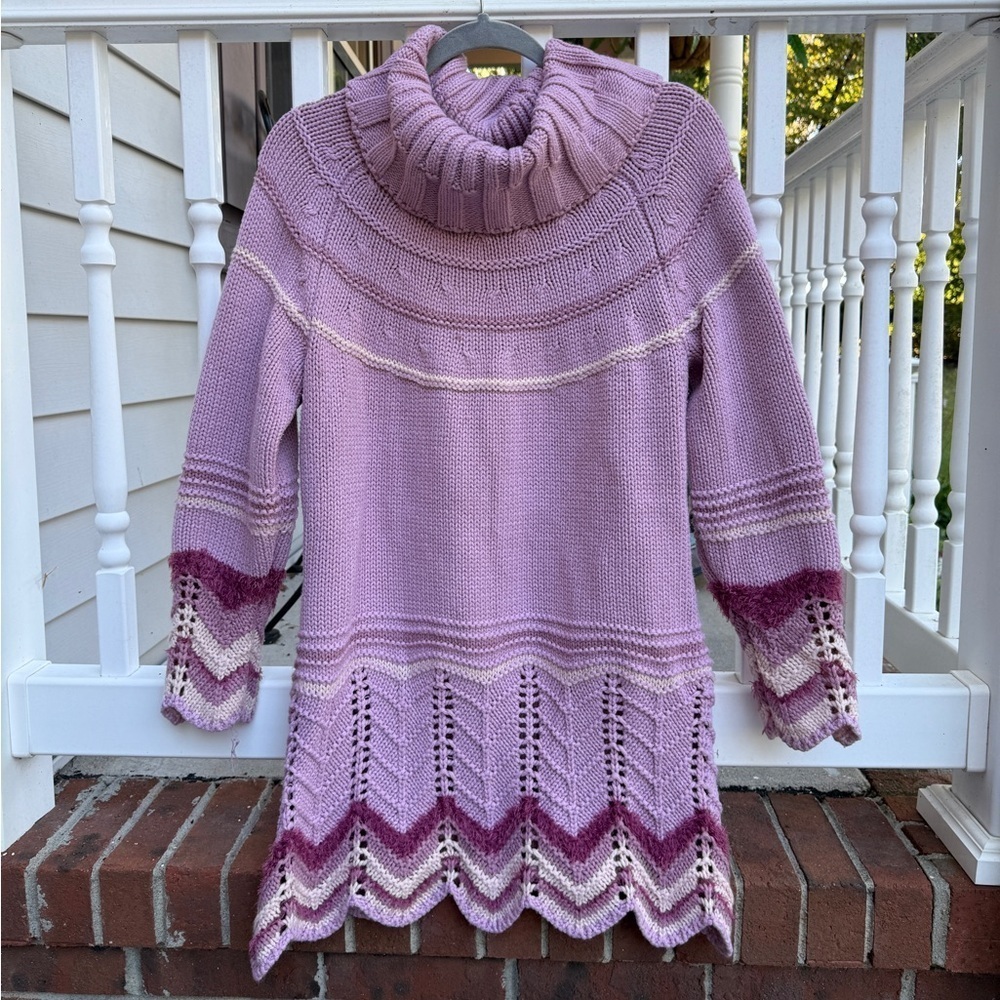 Vintage 90s Y2K Crochet Knit Sweater Dress Top Size Medium Denim 24/7 24.7